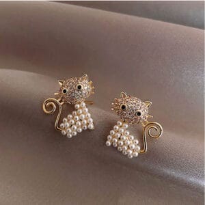 Aretes Gatos en Perlas - Imagen 1
