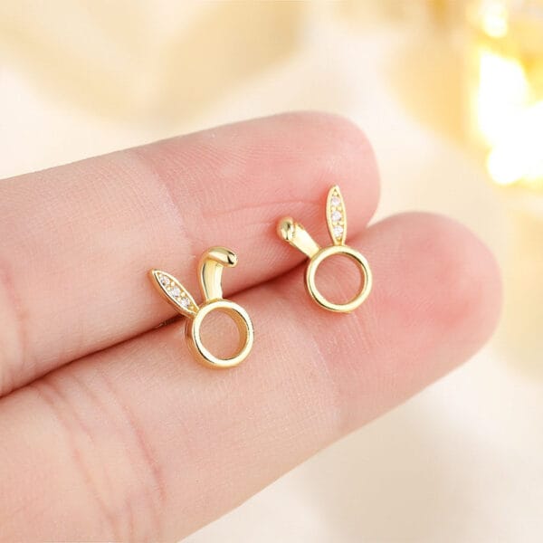 1 Pair Cute Bunny Ears Inlay Copper Zircon Ear Studs(1)