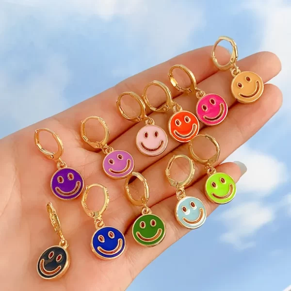 Europe-And-America-Cross-Border-New-Personalized-Creative-Smiley-Face-Earrings-Fashion-Hollowed-out-Double-Sided-Multicolor-Smiley-Face-Ear-Clip-Accessories-Jew