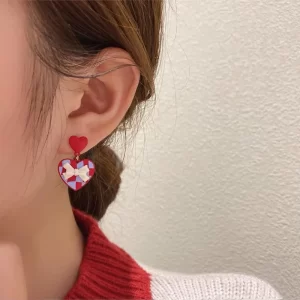 Aretes Corazón Azul-Rojo - Imagen 4