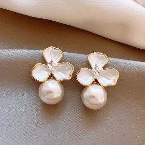 Aretes Flor Perla Grande - Imagen 1