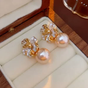 Aretes Flor Perla Gr - Imagen 3