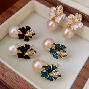 Aretes Flor Perla Gr - Imagen 1